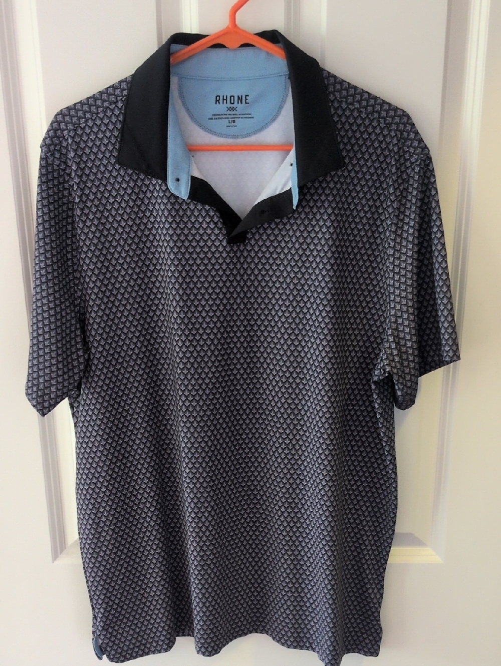 RHONE Navy Geometric Polo with Black Collar